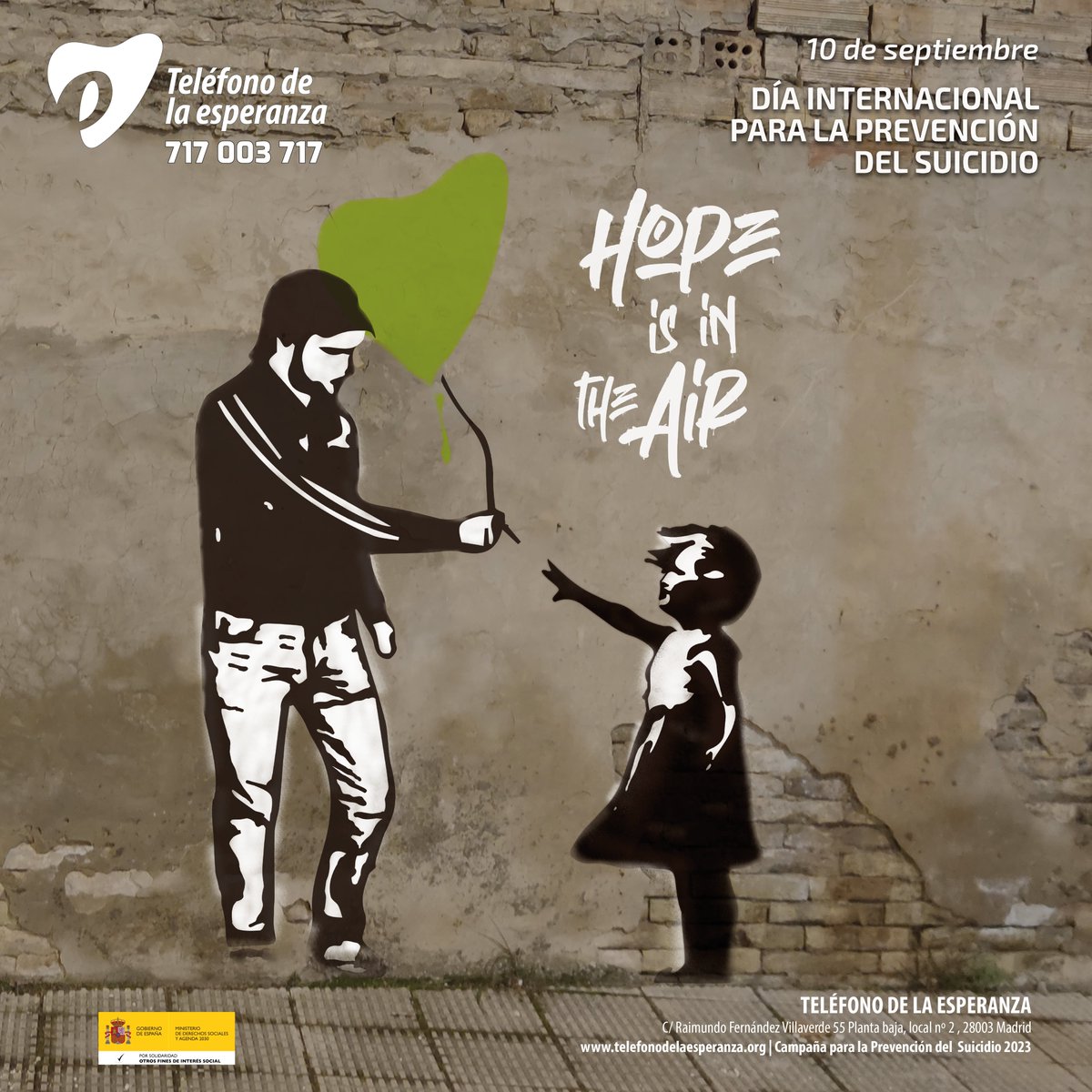 #DiaMundialPrevencionSuicidio 

¡Todos podemos ser transmisores de esperanza!

🗣📞 💚¿Hablamos? No estás solo, no estás sola.
Teléfono de la esperanza 717 003 717