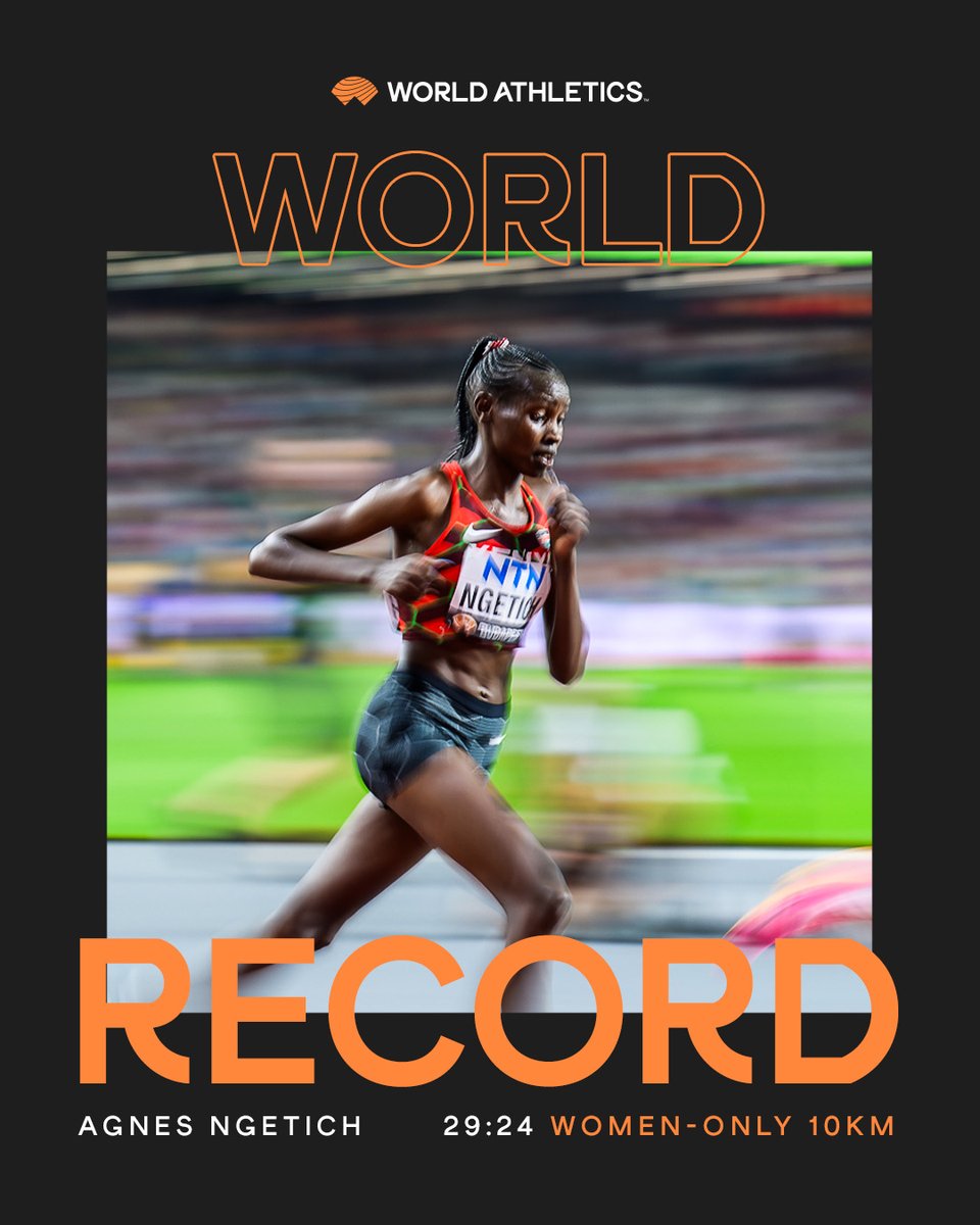 WorldAthletics's tweet photo. WORLD RECORD 

🇰🇪's Agnes Ngetich shatters the women-only 10km world record* in Brasov as she clocks 29:24 🙌

Flash:  https://t.co/PuZz11hHDf

*Subject to the usual ratification procedures https://t.co/chtLDFsknu