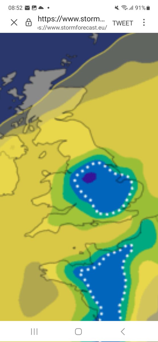 This map shows the areas greatest at risk of large hail and Lightning through today you can see a pretty widespread area at risk of lightning and hail today. This wasn't done by me it was made by stormforecast.eu if you click the link it will take you to the graphic!