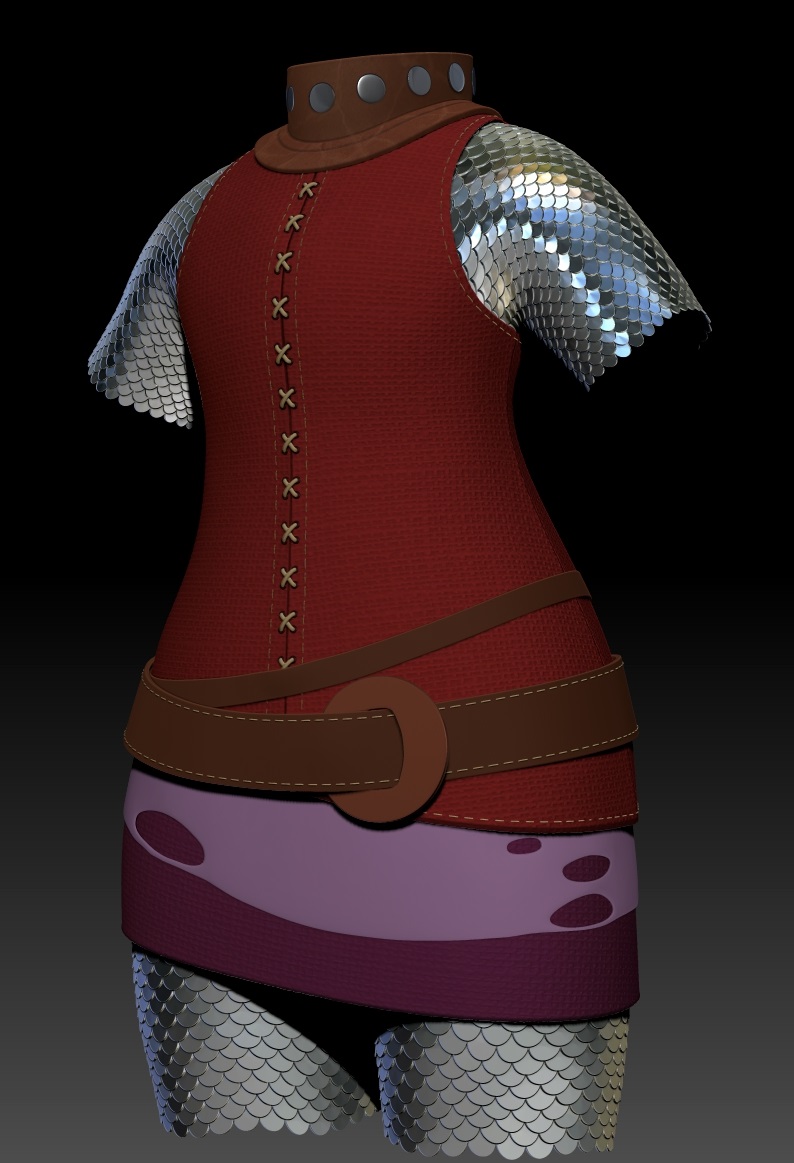 Been pretty busy so progress has been slow, but the upper body is fairly finished. Kind of want to completely redo the scales and find some other method that gets better results. Next, face/head/hair! 
#Nimona #3dart #sculpture