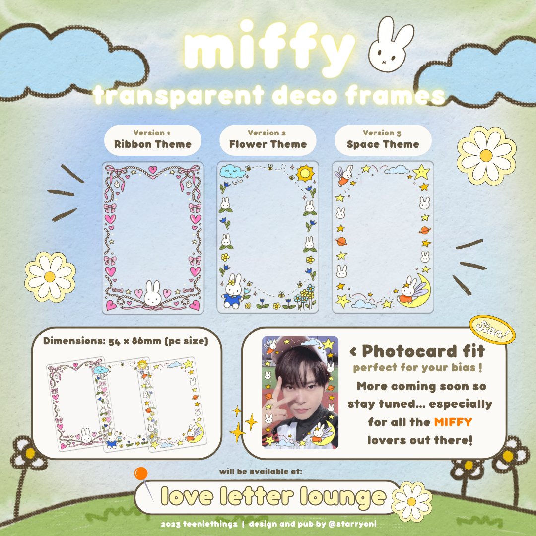 teeniethingz x <a href="/starryoni/">ayoni ☆</a> miffy lovers pre-order #teeniethingz_miffy

𓏔 transparent deco frames for your photocards
𓏔 DOO: SEPT 22 | WW G.O = DM
𓏔 order here: bit.ly/starryoni_miffy
⌗ wts ph pc sleeve 🐇