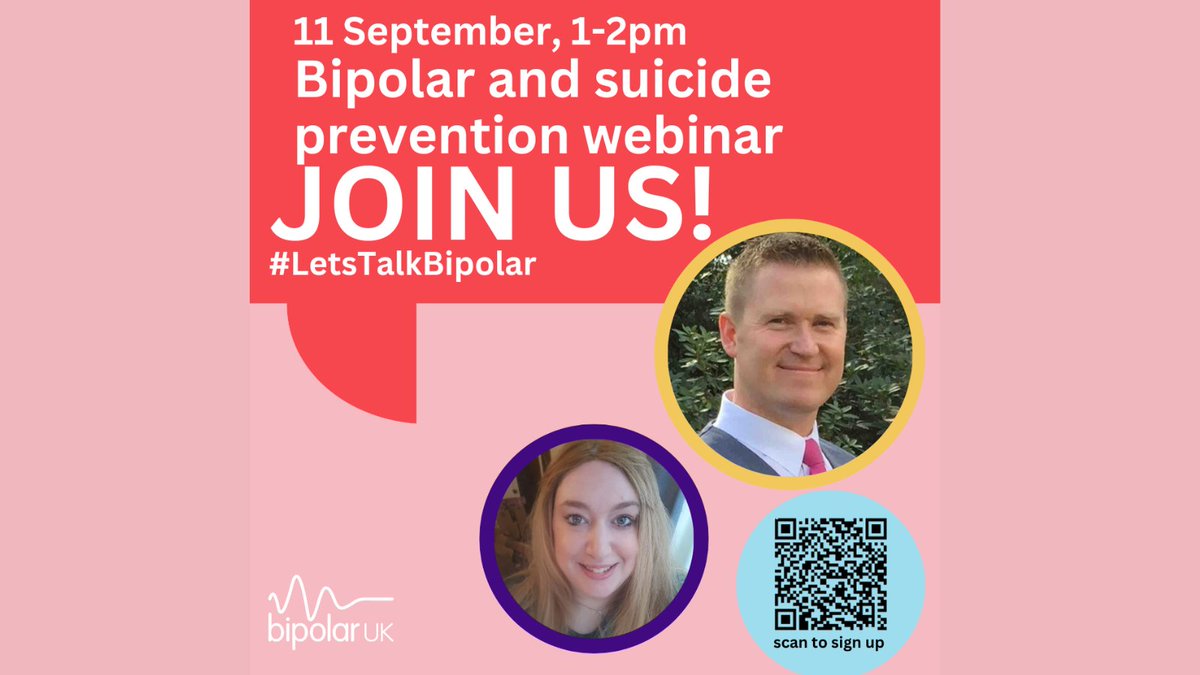 BipolarUK's tweet photo. It's World Suicide Prevention Day @WSPD At least 1 in 20 people who take their own life has bipolar. We urgently need earlier diagnosis and specialist care. Suicidal thinking is a common symptom of bipolar. Learn helpful ways to manage it tomorrow >> https://t.co/azgBXAMkmt https://t.co/Dwxb8qOaQw