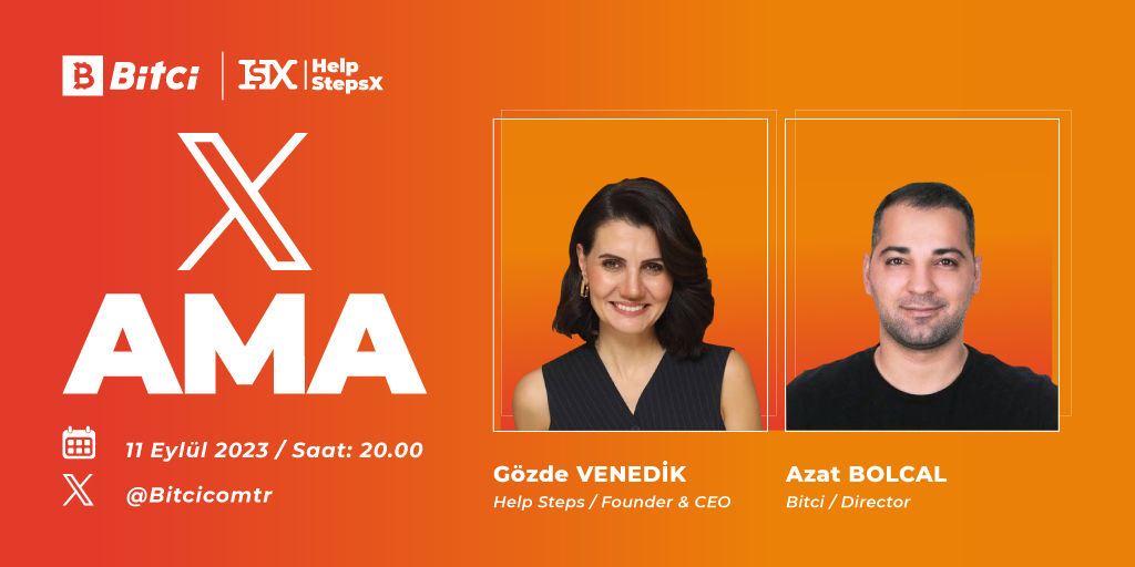 safebitcom's tweet photo. Bitci &amp; @helpstepsglobal AMA etkinliğimize davetlisiniz! 🎙️

🗓️11 Eylül Pazartesi 20.00
📍 @bitcicomtr X

Konuklar; 

🟠 Gözde Venedik / Help Steps Founder &amp; CEO @GozdeVenedik 
🟠 Azat Bolcal / Bitci Director @azatbolcal https://t.co/EBIUCfwT8A