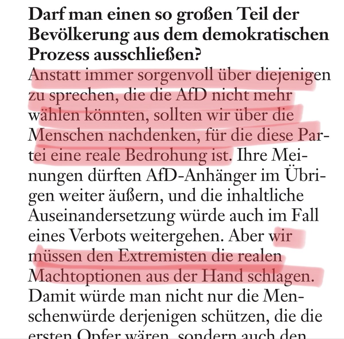MSchroeren's tweet photo. Der Staatsrechtler Klaus Ferdinand Gärditz hält im Interview mit der @faznet ein Verbot der #noAfD für möglich und richtig.👏  Und entgegnet auf die Frage, ob man die Wähler*innen dieser Partei vom demokratischen Prozess ausschließen dürfe: https://t.co/BmMBNNBfH2