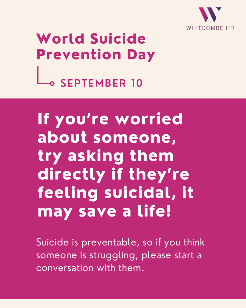 WhitcombeHR's tweet image. Here are some tips on how to open up a conversation:

🎗️Choose a good time, and somewhere without distractions.

🎗️Use open questions that need more than a yes/no answer.

🎗️Direct them to the Samaritans or to call 116 123.

#WSPD #workplacewellbeing