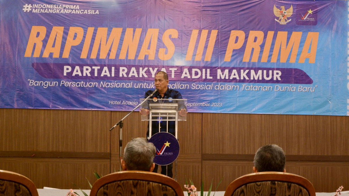 prima_or_id's tweet photo. Pembukaan RAPIMNAS III PRIMA, dibuka langsung oleh Ketua Majelis Pertimbangan Partai (MPP PRIMA): Mayjend TNI (Purn) R. GAUTAMA Wiranegara.

#partaiprima
#rakyatbiasa
#bangunpersatuannasional
#menangkanpancasila https://t.co/eNewqnmC81