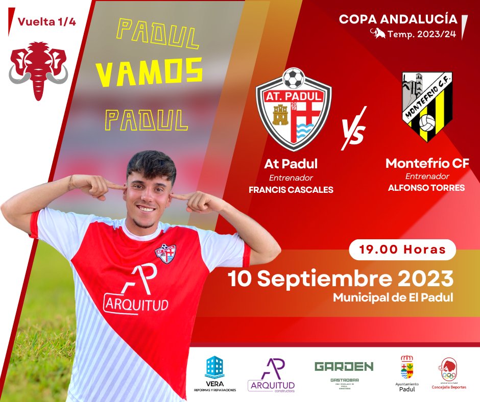 #CopaAndalucia #granada 

Esta tarde se juega la vuelta d los 1/4 de final de la Fase Provincial de la Copa Andalucía.

💪 Toca dar la vuelta al resultado y materializar + nuestras oportunidades. 

👉⚽ Te esperamos, 19:30h, en el Municipal para apoyar a tu equipo

#Padul #futbol