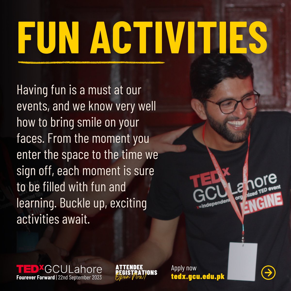 Prof Dr Asghar Zaidi (@zaidia) on Twitter photo Attendee Registrations Open Now for <a href="/TEDxGCULahore/">TEDxGCULahore</a> 2023!
Apply at forms.gle/qK7niXKz48tpRm….
Experience the most versatile event of the year, TEDxGCULahore on Friday, September 22, 2023.
#TEDxGCULahore #FoureverForward #22ndSeptember Attendee Registrations Open Now for <a href="/TEDxGCULahore/">TEDxGCULahore</a> 2023!
Apply at forms.gle/qK7niXKz48tpRm….
Experience the most versatile event of the year, TEDxGCULahore on Friday, September 22, 2023.
#TEDxGCULahore #FoureverForward #22ndSeptember