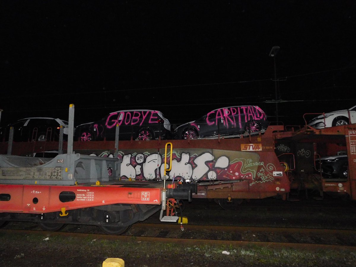 Der Kapitalismus, egal wie ‚nachhaltig‘ oder ‚grün‘, wird nichts heilen oder retten, sondern immer weiter zerstören. Wir sind deshalb aktiv geworden und  haben in der vergangenen Nacht ungefähr 200 Autos der Marken Volkswagen, Seat und Mercedes fahruntüchtig gemacht.