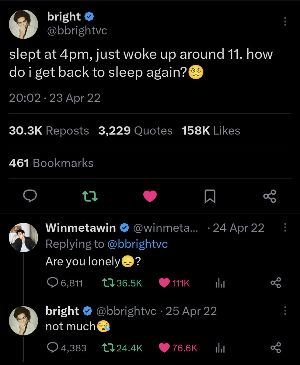 it's the way bright was just complaining that he can't go back to sleep after he slept for 7 hours during the day and win comes randomly to ask him if he feels lonely 😭

the best bw one tweet au i've ever read 

#ไบร์ทวิน