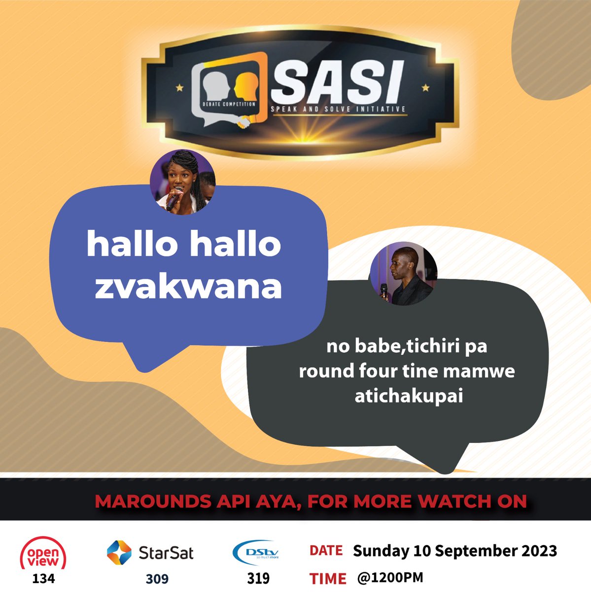 SAYWHATOrg's tweet photo. The 4th episode of the #SASIDebate challenge airs today at 12pm on Mindset Network channel 319. Today's episode focuses on sexual harassment, particularly out-of-court settlements. @LupaneState takes on the @HarareInstitute @buseonline1 and @nustzim https://t.co/jEuCK8vU4e