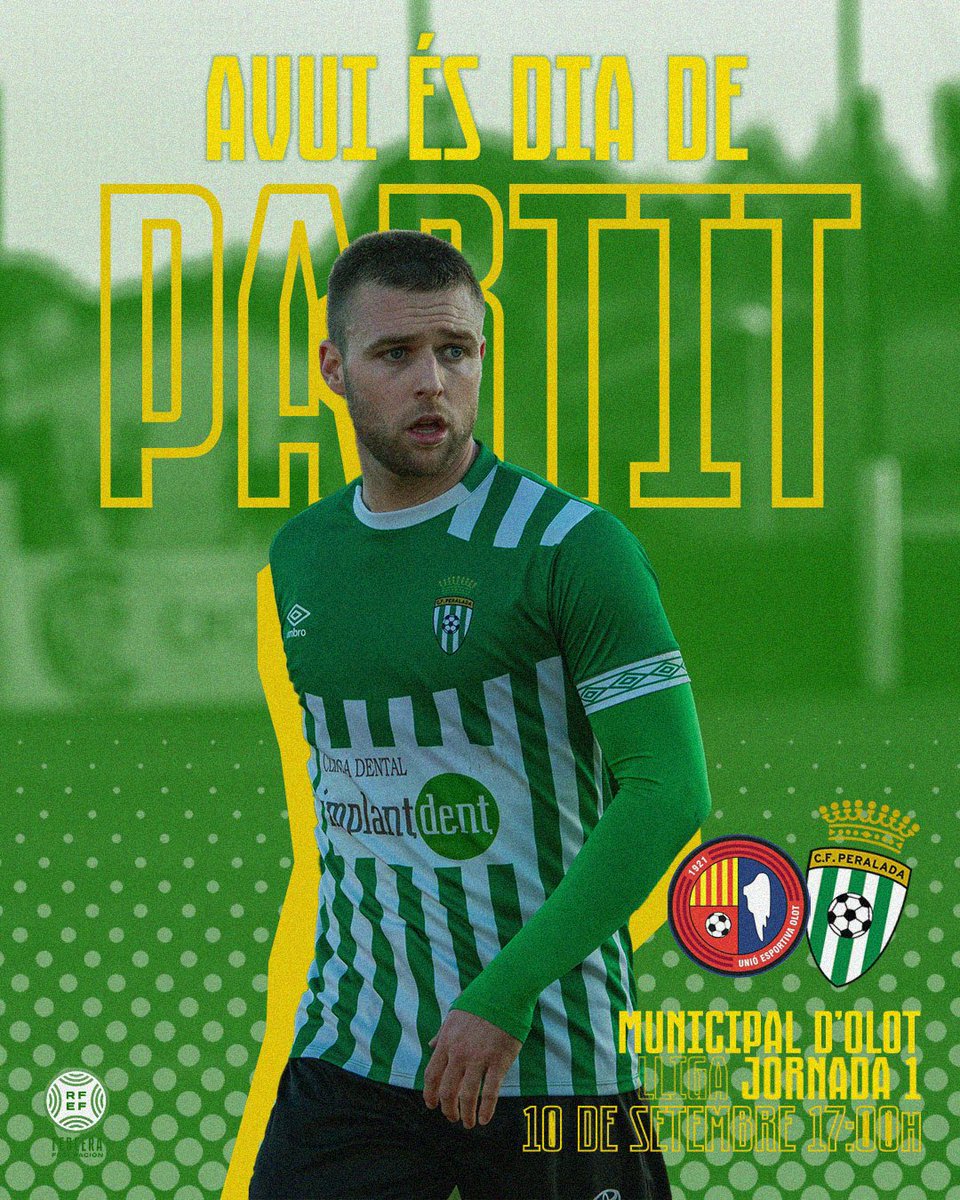 Avui és 𝔻𝕀𝔸 𝔻𝔼 ℙ𝔸ℝ𝕋𝕀𝕋:

🏆 Jornada 1 #3aRFEF
🏟 Municipal d’Olot
🕠 17h
🆚 <a href="/UEO1921/">Unió Esportiva Olot</a> 
🎟 Entrada general 10€, Tribuna 20€

📌 iniciem la lliga 23-24 amb un derbi gironí. 

𝐴 𝑃𝐸𝑅 𝑇𝑂𝑇𝐸𝑆 💪🏼💪🏼💪🏼

#somperalada 💚🤍 #OlotPeralada