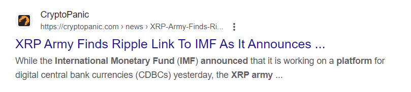 CryptoGeekNews's tweet photo. 🚨BREAKING: MULTIPLE REPORTS SUGGEST THE INTERNATIONAL MONETARY FUND (IMF) WILL EMBARK ON CREATING A CENTRAL BANK DIGITAL CURRENCY (CBDC) IN CONJUNCTION WITH 
#RIPPLE UTILIZING $XRP.

FOLLOW FOR XRP AND CRYPTO NEWS https://t.co/3xY23O8V9u