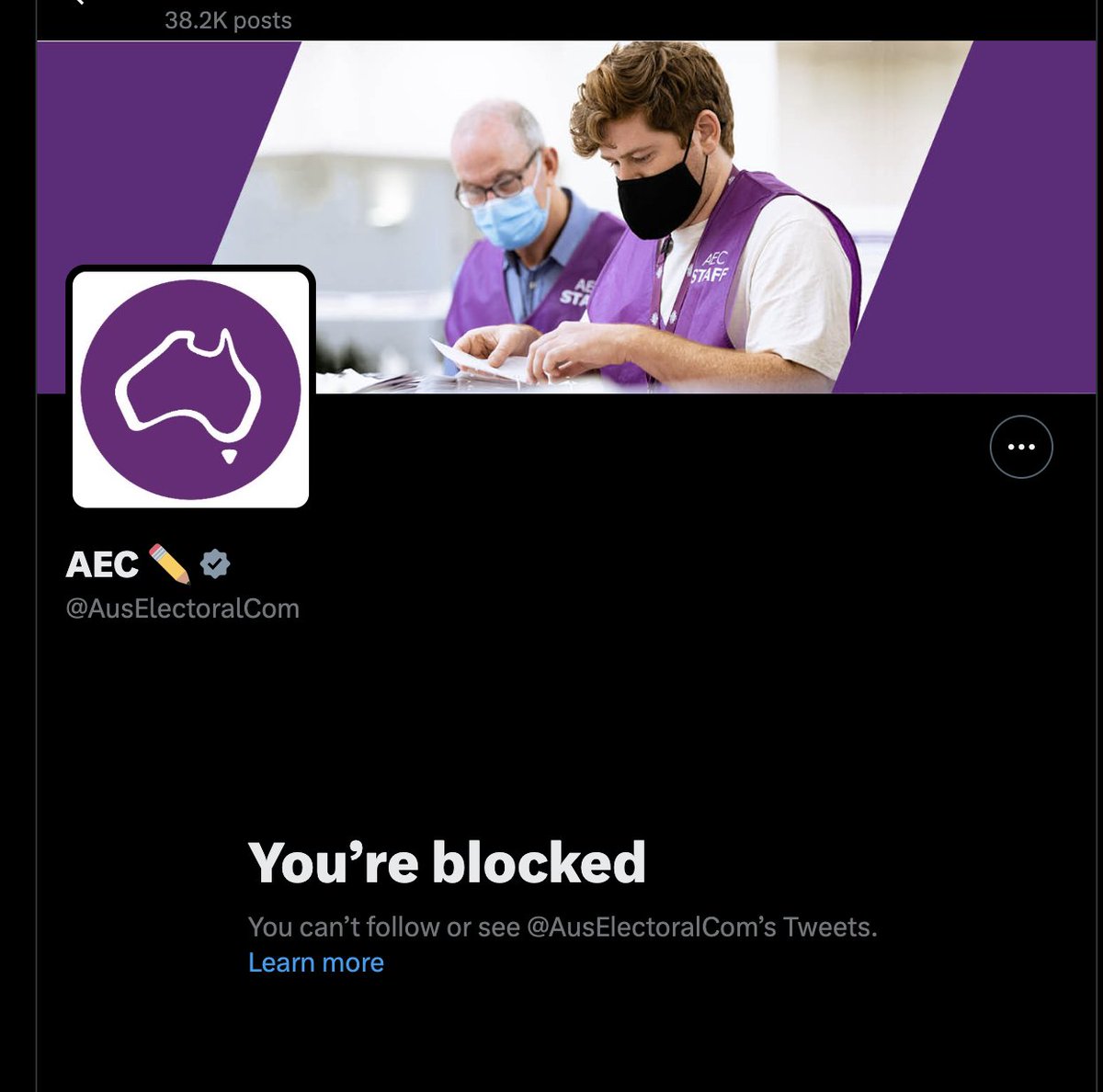 HaveeSnowball's tweet photo. Democracy in Australia is a joke.

How can I stay informed and avoid all that misinformation @auselectoralcom?

It seems to be contrary to your purported role as being just a "post box"?

Blocked by the Australian Electoral Commission. Honestly. This is a joke organisation. A sham democracy. Rigged elections.