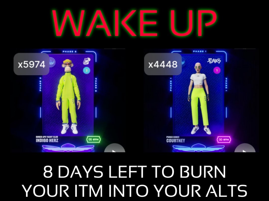 Warnabr0ther's tweet photo. ๐จ To continue being apart of the project you need to burn your Phase 1 / Phase 2 into your Alts before the 18th
Don't miss out Burn Now !
#Alts #Adidas #Itm #Intothemetaverse #NFTs #Crypto #alterego #burn https://t.co/W6OgtAMkdq