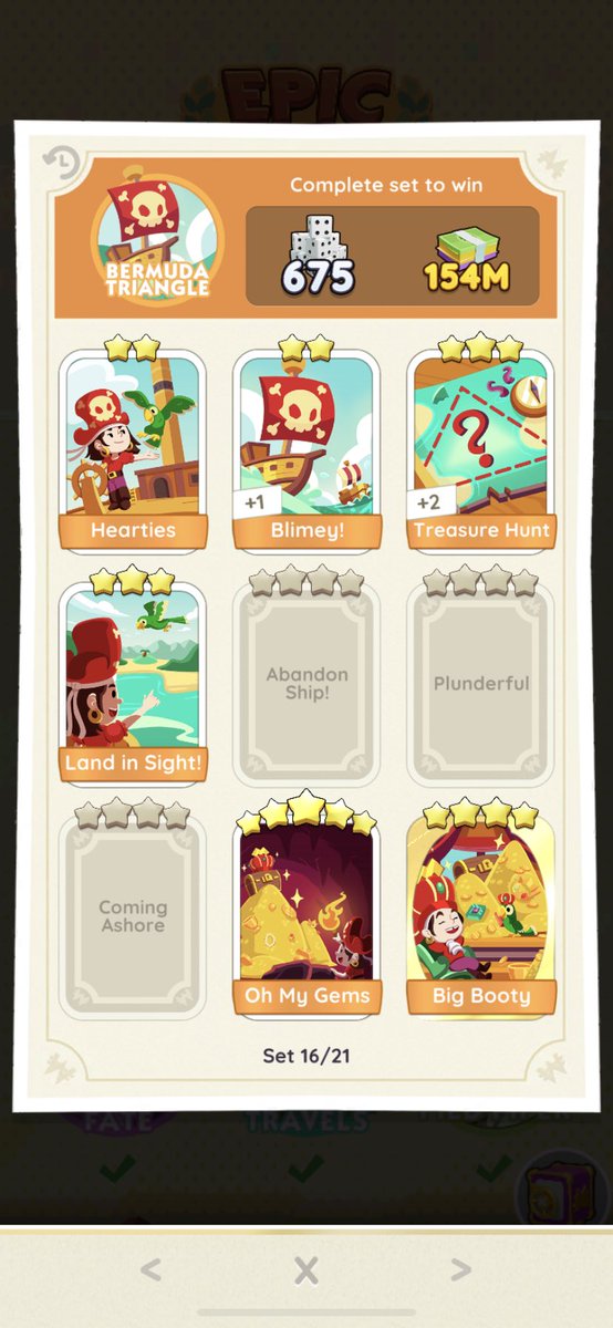 yourexcellencyA's tweet photo. I need :
- Abandon Ship
- Plunderful
- Coming Ashore

Let me know for a trade! Message me. Thanks! #MonopolyGo #MonopolyGoTrade @MonopolyGO https://t.co/W7QE6ixOtX