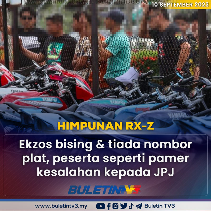 BuletinTV3's tweet photo. HIMPUNAN RX-Z  | Sebanyak 126 motosikal disita Jabatan Pengangkutan Jalan (JPJ) atas pelbagai kesalahan sepanjang sembilan hari Operasi Khas Motosikal (OKM) peringkat negeri Terengganu termasuk peserta Himpunan RX-Z Member 5.0. https://t.co/tOCdyKwuKx