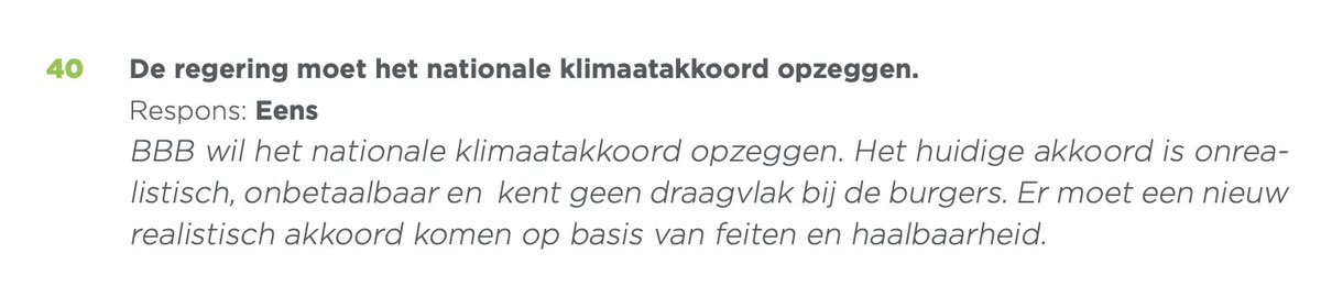 Windmolens kunnen in 2030 maar liefst 75 procent van ons huidige elektriciteitsverbruik opleveren (Klimaatakkoord 2019). BBB wil dat akkoord opzeggen, en geen windmolens in de Noordzee en het IJsselmeer.