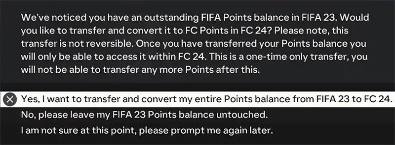 fifa_romania's tweet photo. reminder that you can transfer your FIFA Points to EAFC24; you can do this when you first log into console
not sure if the prices will go up but its worth buying now and transfer via pop-up
.
#eafc24 #easportsfc #fifapoints #eafcpoints https://t.co/ZGePTkF9DL