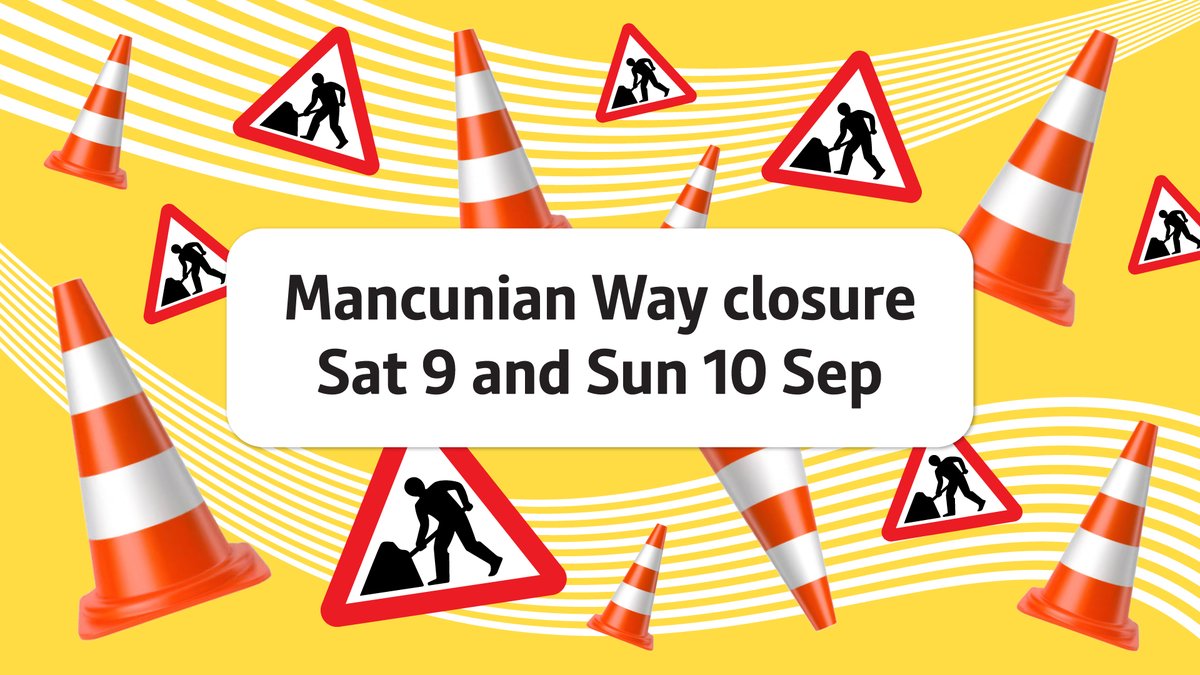 ❗ The Mancunian Way is closed in both directions until 7pm today [10 September]. 

🚗 If you have to take your car, why not beat the queues and use one of 24 park and rides on the network? 

Just park up, buy a ticket and travel by tram into the city: tfgm.com/mancunian-way-…