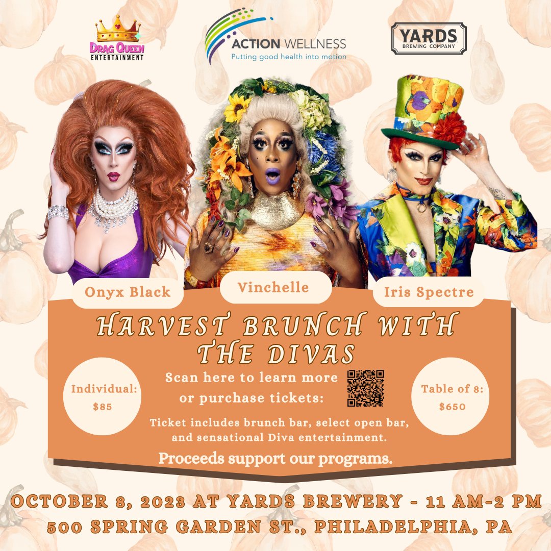 Kick-off LGBTQ+ History Month at the Harvest Brunch with The Divas on October 8, 2023, at Yards Brewery! All proceeds benefit agency programs. 

To learn more or purchase tickets, scan the QR code or visit our site here: