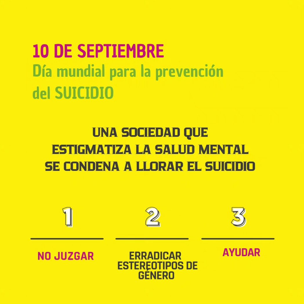 EvasyAdanes's tweet photo. 10 de septiembre
📌Día mundial por la prevención del suicidio📌
Reflexiones #evasyadanes 
1. No juzgar 
2. Erradicar estereotipos de género 
3. Ayudar
Una sociedad que estigmatiza la salud mental está condenada a llorar el suicidio 

Sigue hilo
 #SuicidePreventionDay https://t.co/EtwlEM4CvF