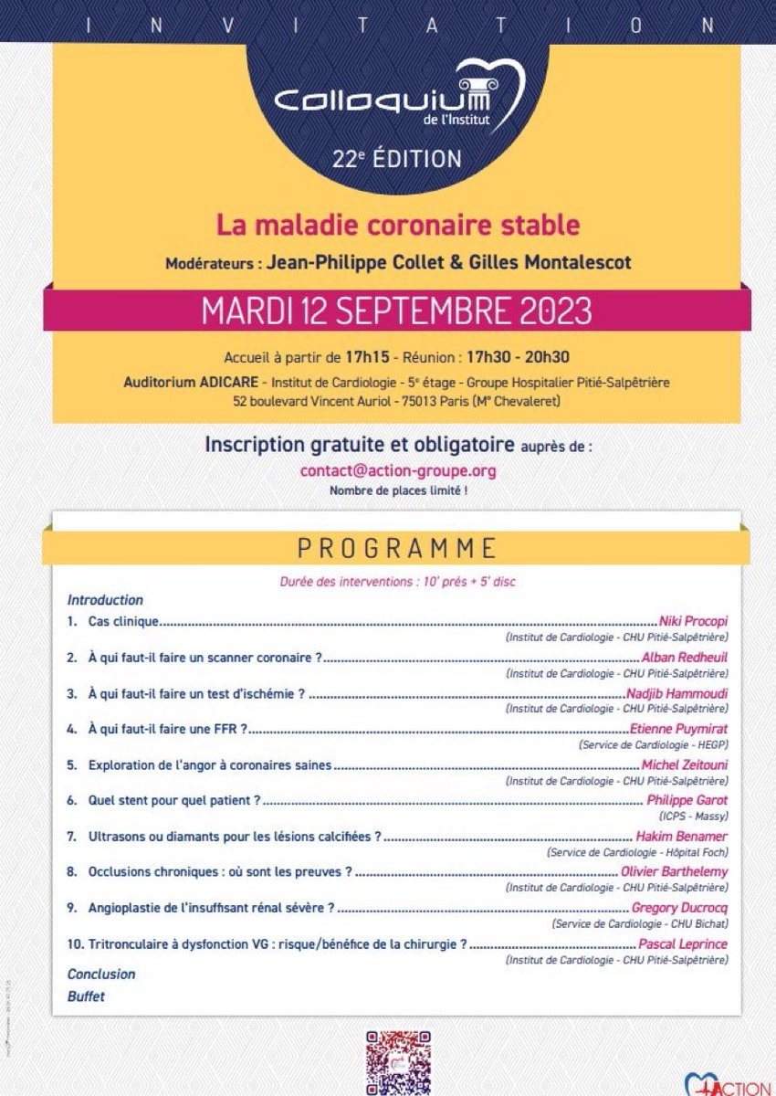 Dans 2 jours le 22e Colloquium ACTION COEUR à la Pitié. Programme exceptionnel. Venez participer! @HopPitieSalpe @aphp @SFCardio @Sorbonne_Univ_ @SABOURETCardio