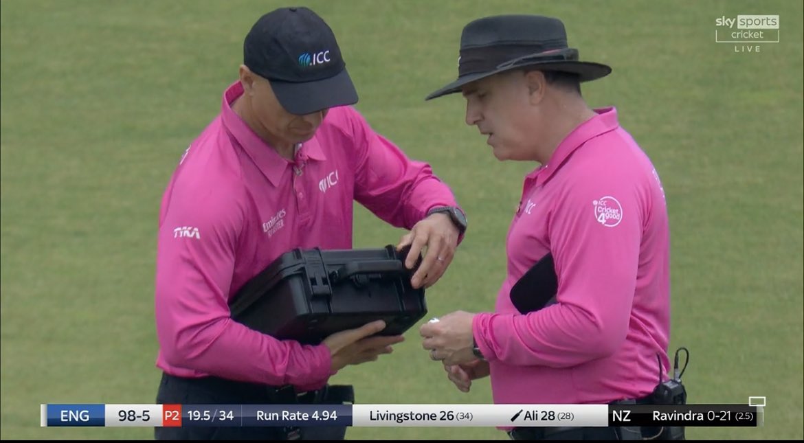 That’s either a case of spare balls or the umpire has ordered himself a new cordless drill.