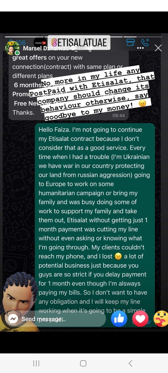 BechirOmran's tweet photo. Feels sad reading how a proudly Emirati company can compromise UAE reputation because of some narrow-minded accounting and risk management processes @Etisalat_Care @etisalatUAE https://t.co/XT1y3OGmB1