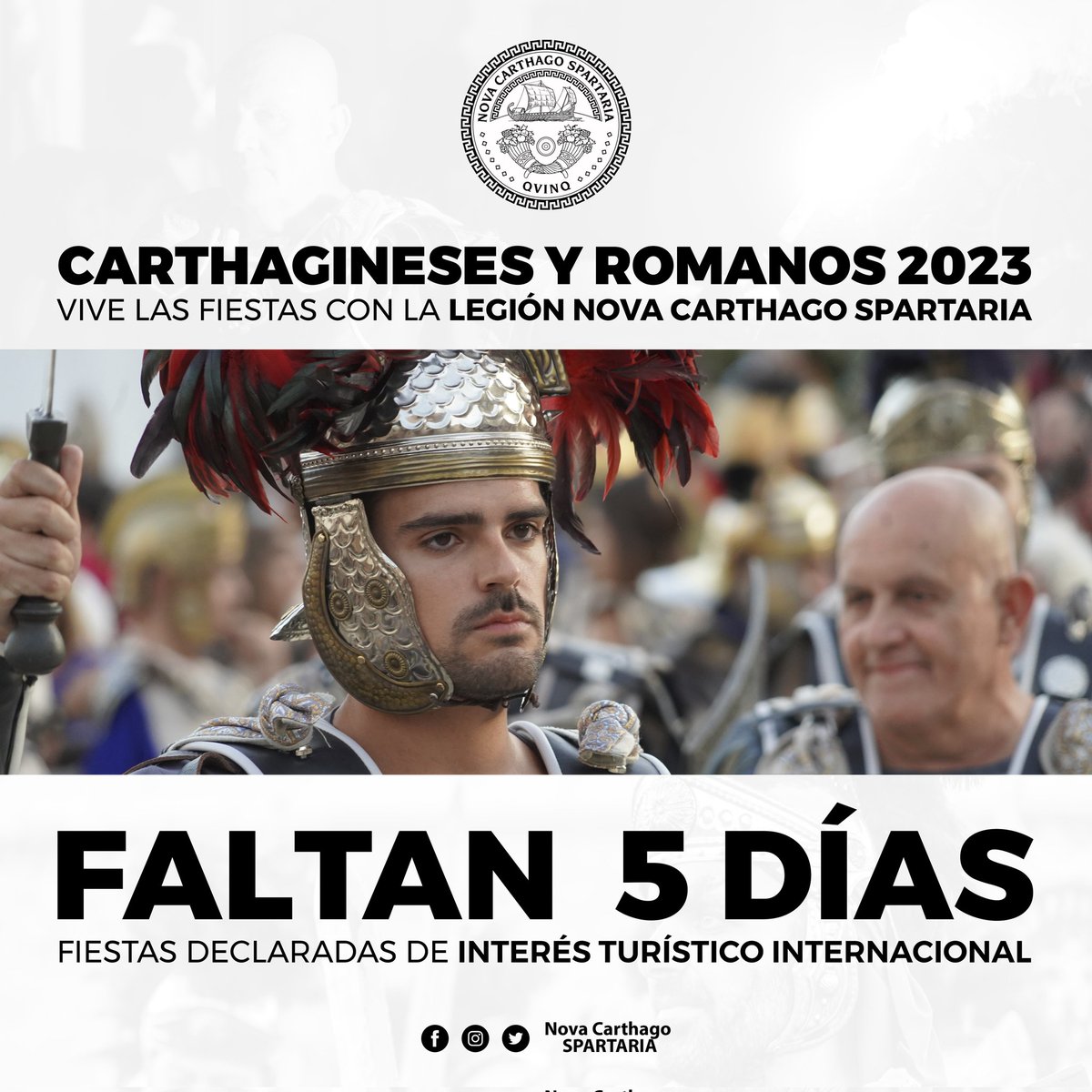 NovaCarthago's tweet photo. 😍 5️⃣ 𝗗𝗜𝗔𝗦 para que comiencen nuestras fiestas de 𝗖𝗔𝗥𝗧𝗛𝗔𝗚𝗜𝗡𝗘𝗦𝗘𝗦 𝗬 𝗥𝗢𝗠𝗔𝗡𝗢𝗦 𝟮𝟬𝟮𝟯 ⚔️

@SenadoRomano
@CyR_Cartagena https://t.co/gHh8laLhPF