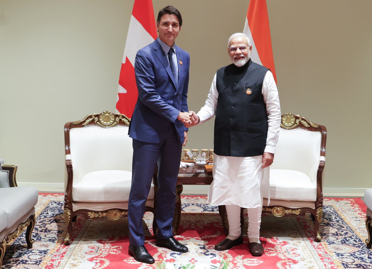 narendramodi's tweet photo. Met PM @JustinTrudeau on the sidelines of the G20 Summit. We discussed the full range of India-Canada ties across different sectors. https://t.co/iP9fsILWac