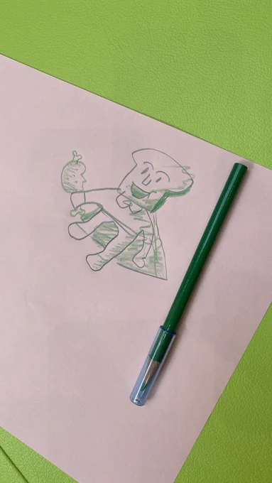 今日は一緒にお絵描きをしました。ボクは肉食パンマンを描きました