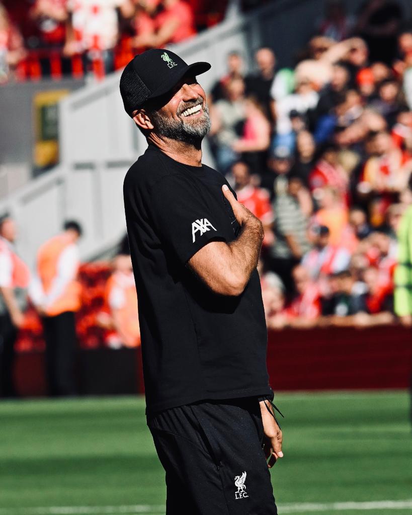 Jürgen Klopp smiling after our 3-0 win over Aston Villa at Anfield. 