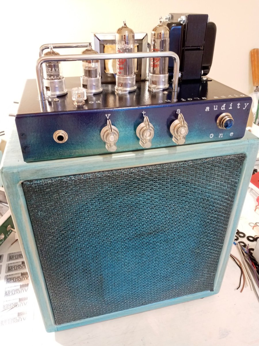 Audity One A1-06
Space Denim - custom blue finishes, Osage cabinet, clear knobs and blue jewel. Found a home in Bloomington IN.

Last one built before we added the line in transformer and combo xlr/ts jack (for synths and reamping).