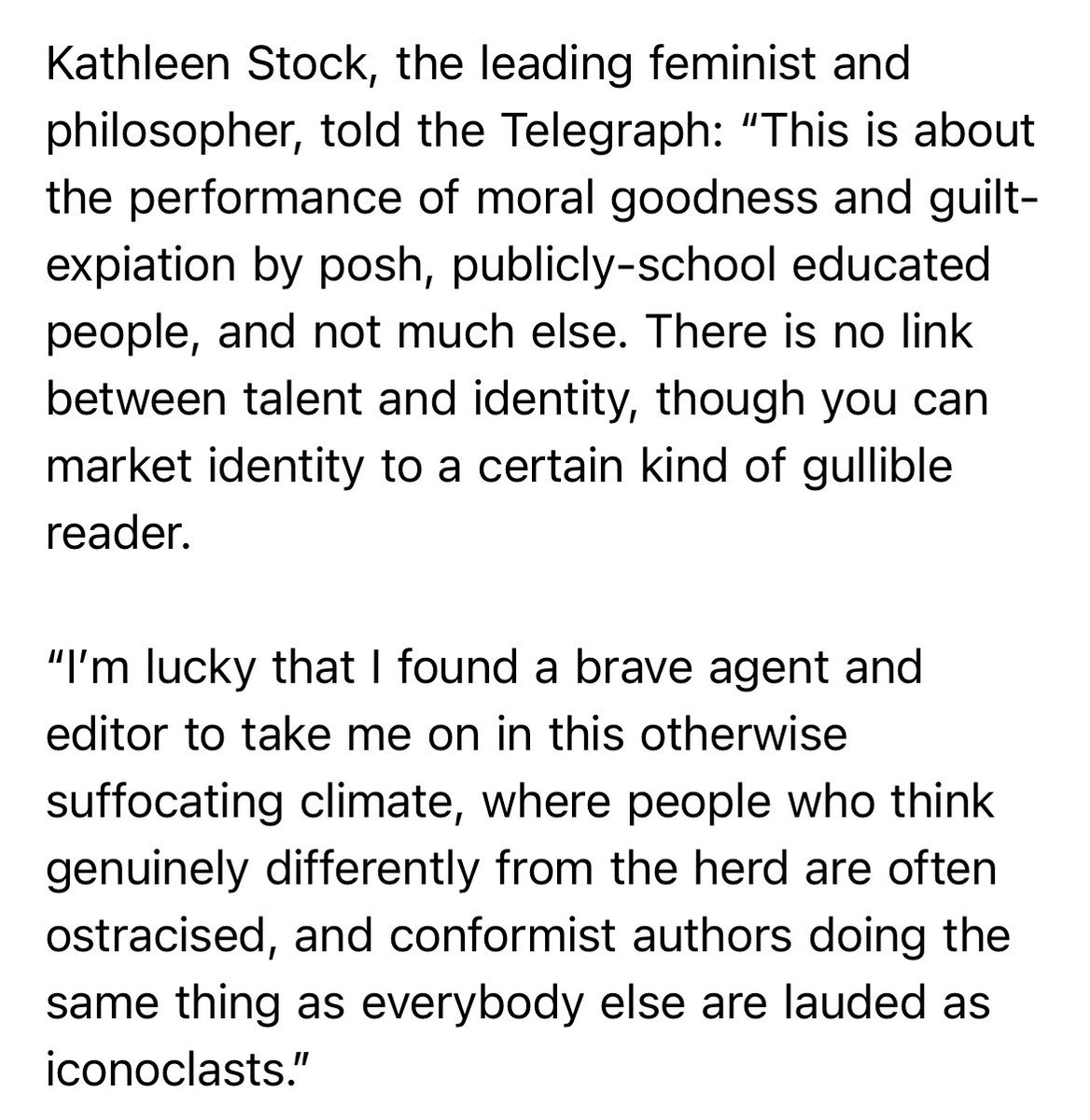 Odious & wilfully misunderstanding of the work agents are doing to reach underrepresented (clue’s in the word) writers - no one is saying talent is lacking across the board, it’s opportunity that is wanting. Shouldn’t expect better from anyone quoted in the article, but ugh.