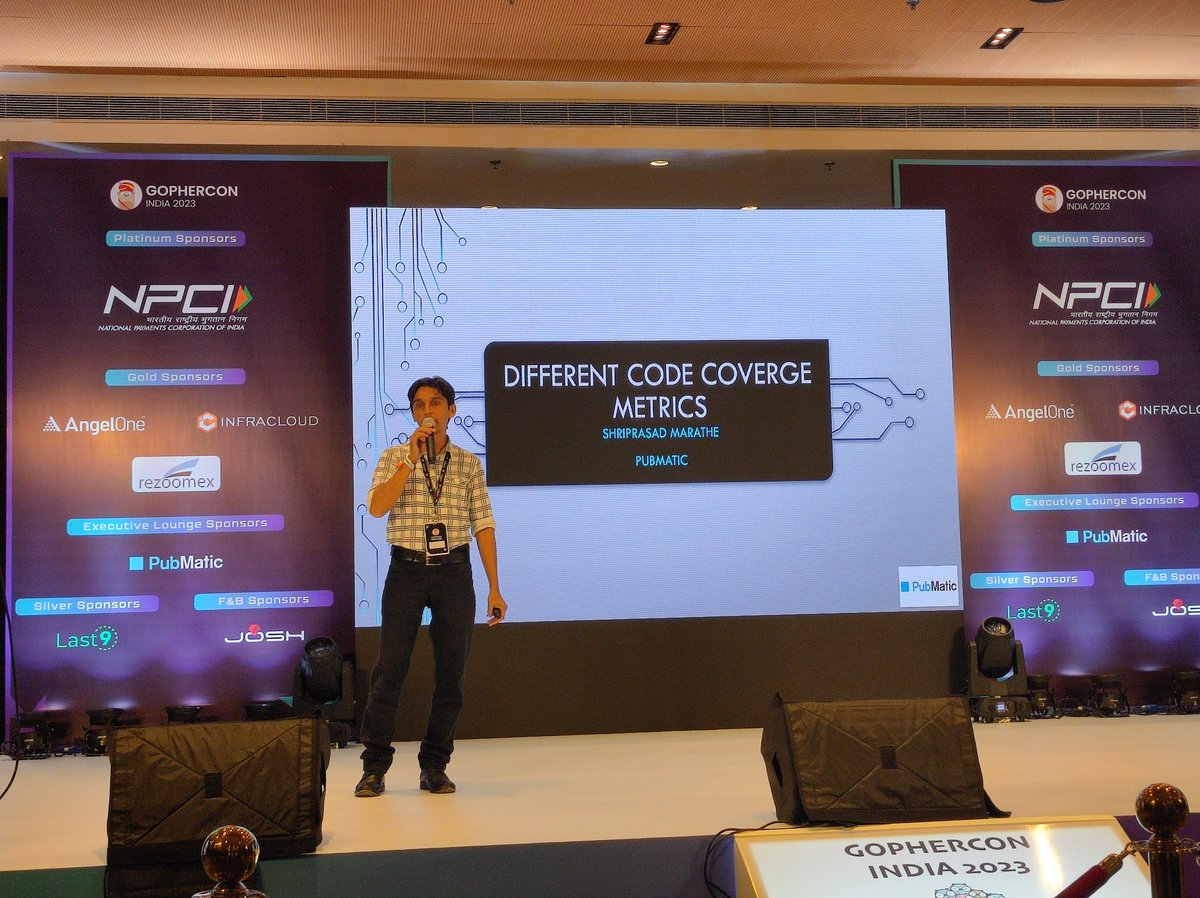 GopherConIndia's tweet image. #FlashTalks 

Here&apos;s Shriprasad giving a flash talk on Different Code Coverage Metrics

#GCI23