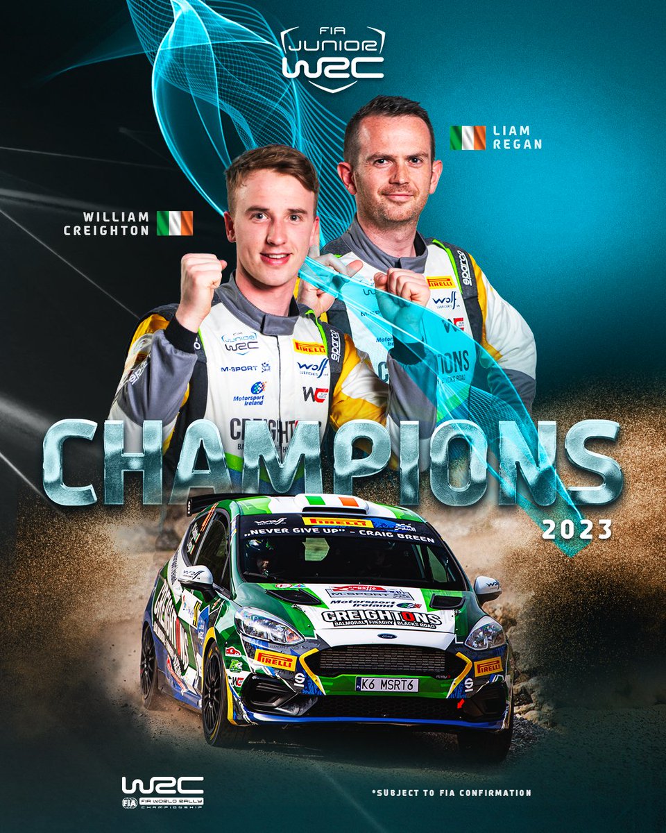 🏆 2023 FIA Junior World Rally Champions 🏆 🇮🇪 @WCreighton1/ 🇮🇪 Liam Regan Big Congratulations 👏 @FIAJuniorWRC @msportpoland @pirellisport @wolflubes #JuniorWRC I #JWRC I #MIRallyAcademy I #WRC I #WorldChampions