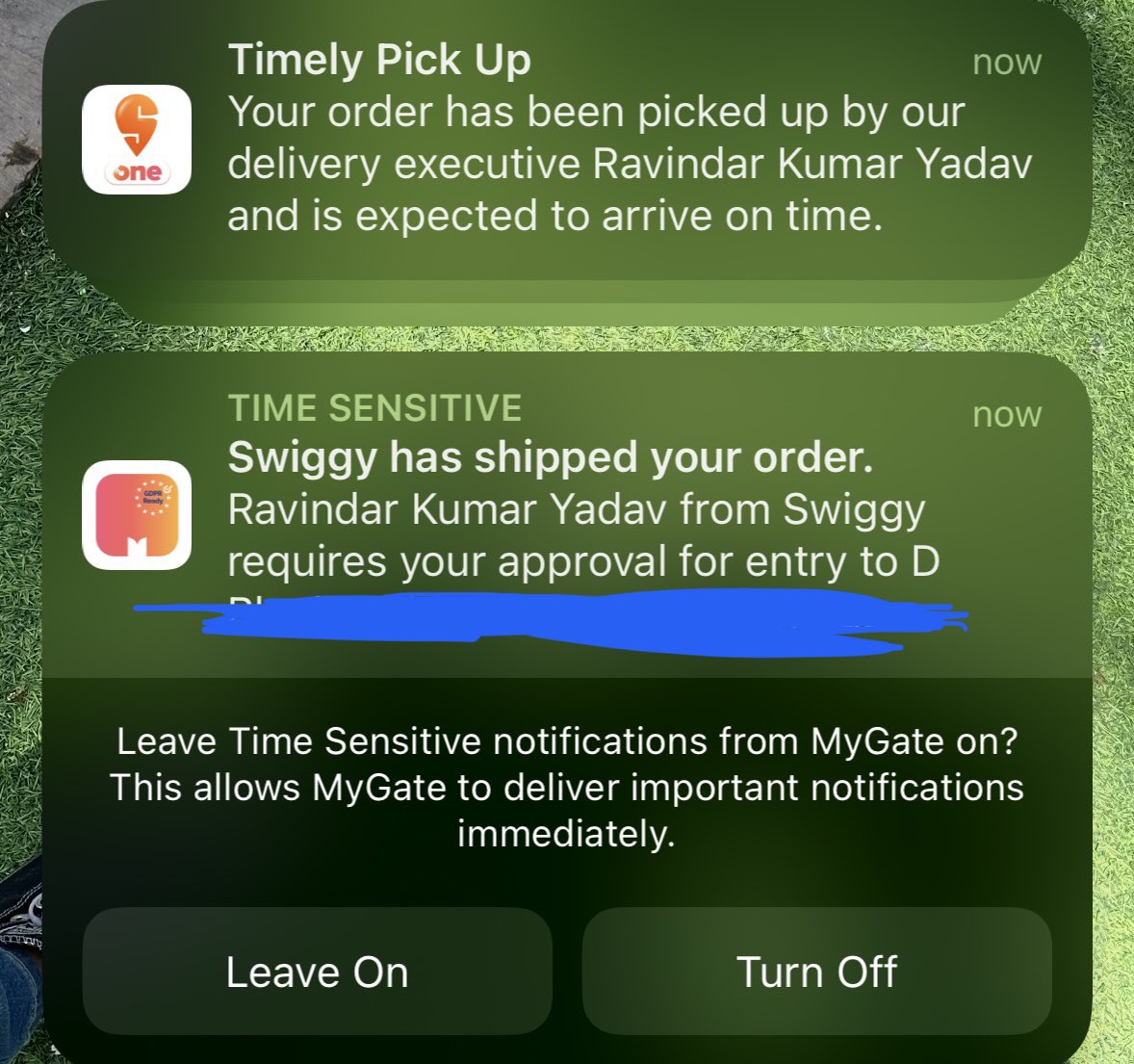 yathhoe's tweet photo. MyGate’s automatic approval request after order is picked up in swiggy is convenient and scary at the same time https://t.co/VsvtOPewG6