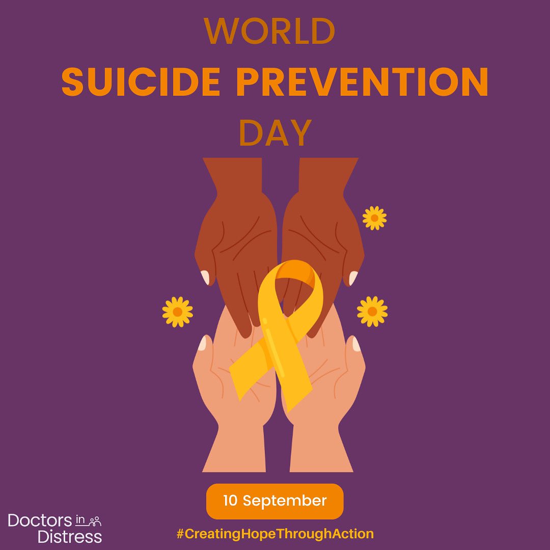 Today is Suicide Prevention Day🎗️

In the UK, 1 doctor takes their own life every 3 weeks, and 1 healthcare professional takes their own life every week.

Doctors in Distress works to promote and protect the mental health of all healthcare workers and prevent suicides in the