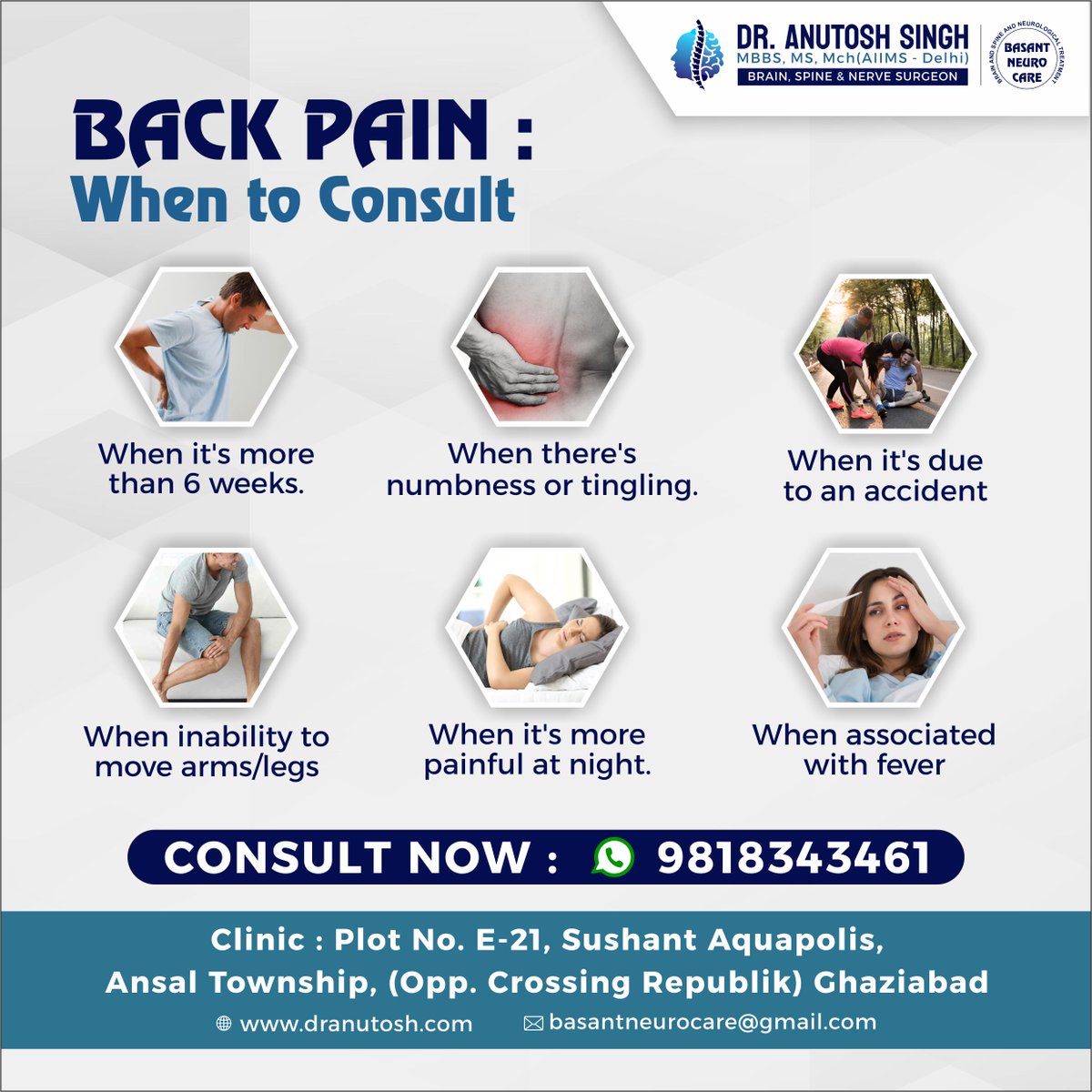 AnutoshAts's tweet photo. Is your back trying to tell you something? 🤔 It's crucial to know when to consult a professional for your back pain. 🌟 Don't ignore the signals your body is sending! 📢 Learn more about the signs and when it's time to seek expert guidance. #BackPainAwareness #ListenToYourBody https://t.co/GMrb55XIEM