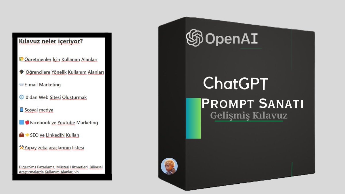 ChatGPT okyanus gibi açık bir kaynak.

Fakat çoğu insan başlangıç seviyesinde. 

Bu yüzden ChatGPT Gelişmiş Kılavuzunu geliştirdim.

• 13 Farklı Kullanım Alanı 
• 500'den fazla İstem 
• Tam Detay Eğitim Kılavuzu   

Üstelik önümüzdeki 48 saat boyunca ÜCRETSİZ.  

Beğenip Yorum