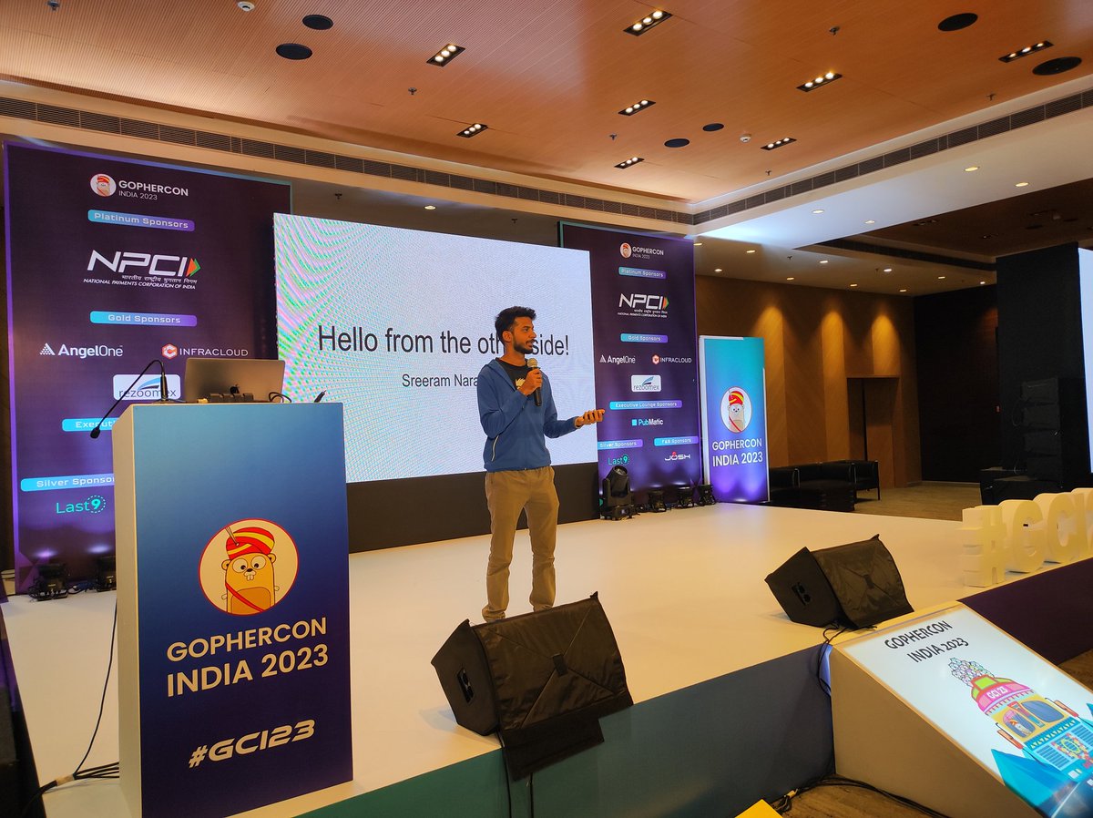 GopherConIndia's tweet image. #FlashTalks 

Here&apos;s Sreeram giving a flash talk on Hello from the other side 

#GCI23