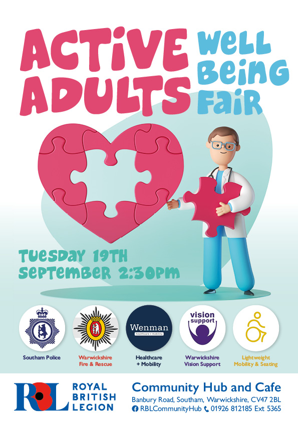 As we get older its more important than ever to look after our mental health and wellbeing.

This is a FREE one-stop shop for your personal health and well-being. No need to book, just come along.
#adultwellness #ActiveAdultLiving #ActiveAdultCommunities #aciveadult