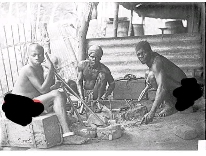 Joe__Bassey's tweet photo. A HISTORY OF SMITHING IN IGBO LAND. 
__
Heaps of iron slags piled up religiously in the VIllage of Lejja Nsukka now in Nigeria,was carbon dated to a time period ranging between 2000 B.C to 750 B.C Similar discoveries were made at nearby Opi and Umundu dated to 8th century B.C

These discoveries established the fact that iron smelting has been going on this region of Africa since 2000 BC which makes it the oldest evidence of Iron working in the world. At a time when much the well known civilizations in the world including Egypt were still in the bronze age and the island of Britain was still in the stone age and very much primitive.

Thus iron smithing in West Africa even predates the chronological time frame from Abraham to the time of Moses by at least 500 years.

Archeologists remarks that findings reveals that West africa went directly from the stone age to the Iron age, there was no intermidiate Chalcolithic/Bronze era. 

The region around Nsukka constitues the core heart of Agbaja people. The Agbaja clan have the longest record of iron smithing in Igbo land. More so recently scholars are now of the opinion that the bronze works found at Igbo-Ukwu were the work of Udi smiths

The four most well known smithing clans amongst the Igbo are Awka, Nkwerre Opiaegbe, Ebiriba Enachioken and Item

Awka started out as a clan of distinguished hunters (elephant hunters especially). Their main deity after whom the town is named Okikanube is a god of hunting. 

Smithing was introduced into Awka clan by a legendary figure Nebuzu from Agulu-Umana in modern day Ezeagu.

The Agulu section of Awka guarded their smithing secrets jealousy and were able to establish smithing colonies with their monopoly. Awka smiths transversed as far as Igala, Esan, Benin and Ukwuani. 

These smithing clans formed smithing settlements all over Igbo land that grew into towns known today as Amuzu, of which are many today in Igbo land.

According to Nri tradition, when Chukwu sent Eri the sky being down to earth, every where was marshland, Awka smiths were there at the beginning, they used their bellows to dry the land for Eri. 

Awka smiths forged ritual instruments for Nri priests for centuries.
The head of the smithing guild at Awka is known as Eze Uzu, he was in charge of the smith deity.

The Ebiriba clan started out as a clan of smiths, like the Awka to Nri, The Aru enjoyed their smithing services. It is a fact that any form of trade or business in Ebiriba is still referred to as ikpu uzu till date, 
They Ebiriba formed a guild of smiths which was split in two Umon and Inyimoka.

Umon guild operated in the Riverine areas from Ena down to Itu and Umon island down to Calabar, While the Inyimoka operated in the hinterland particularly in the Bende Umuahia area, Ehugbo area, Ngwa and Ukwa. The head of the Umon guild is the Eze Umon while the head of Inyimoka is the Eze Inyimoka
It should be noted that Inyima amongst the  River Cross Igbo is a deity of commerce and trade,

Item clan is another clan that is well known for smithing, according to their legends they left their homeland in search of mining grounds with good iron ore (akum) which brought them to their current location.  They operated mostly in the middle cross River area especially Ikom and Ugep now in Cross River, Over at Aru it was Inyimavia.

The Igbo in general did not really develop an elaborate cult or religous status around smithing but in certain parts like the ika, there seems to have developed a smithing cultus enshrined in a deity known as Ozun or Uzun,
While in Etche there wan iron smithing deity known as Oji.

 The Uzun guild was on par with the guild of idibies(healers and diviners), it had different levels, at the highest level was the priesthood. Uzun priests were known as Idin-uzu they were equal in rank and respect with the idibie. 
Uzun symbols were an anvil or harmer 
The sacred totem was dogs as it was offered dog sacrifices.

#Africa