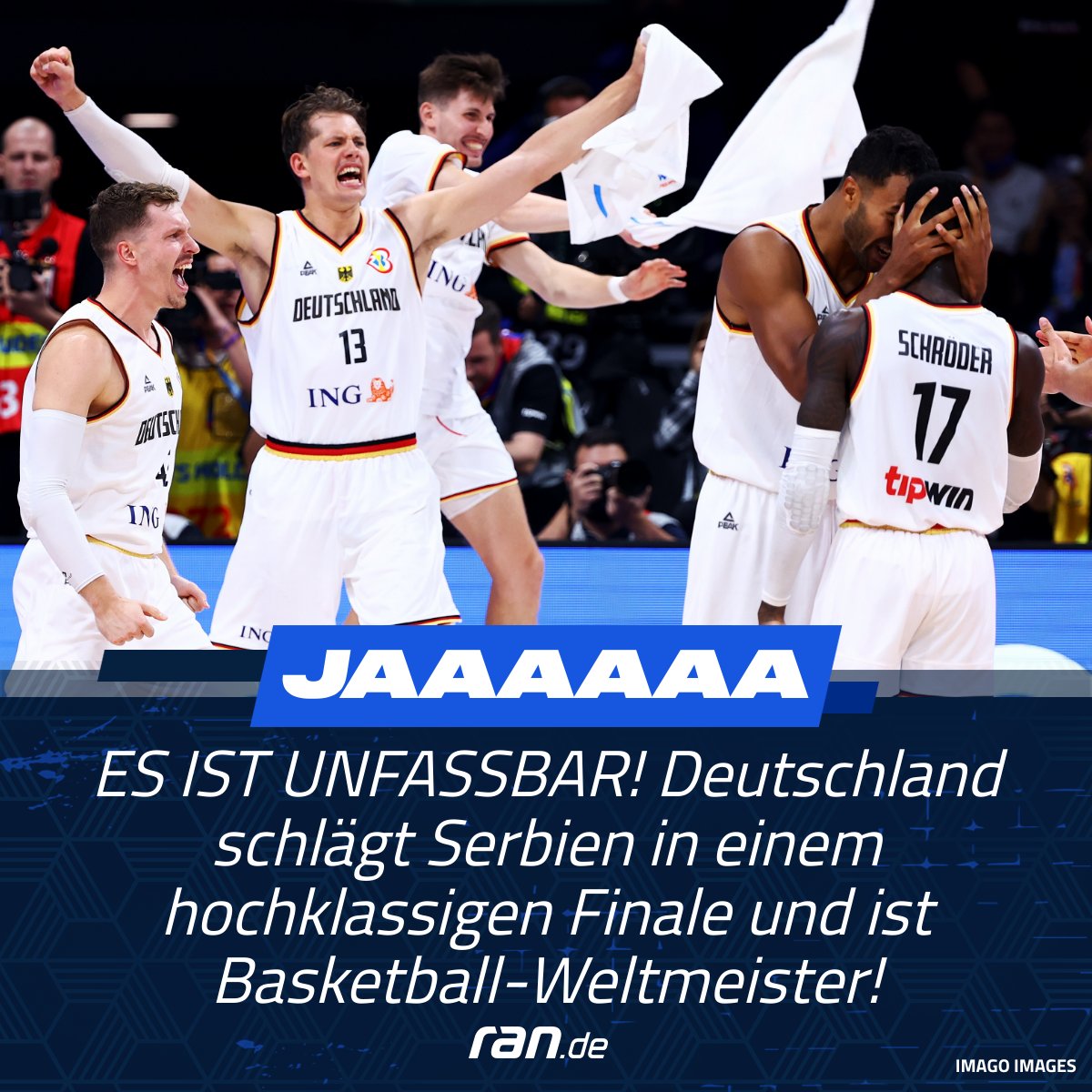 UNGLAUBLICH! MAGISCH! EINMALIG! Jungs, Ihr habt es geschafft! DEUTSCHLAND IST BASKETBALL-WELTMEISTER! #FIBAWC #GERSRB