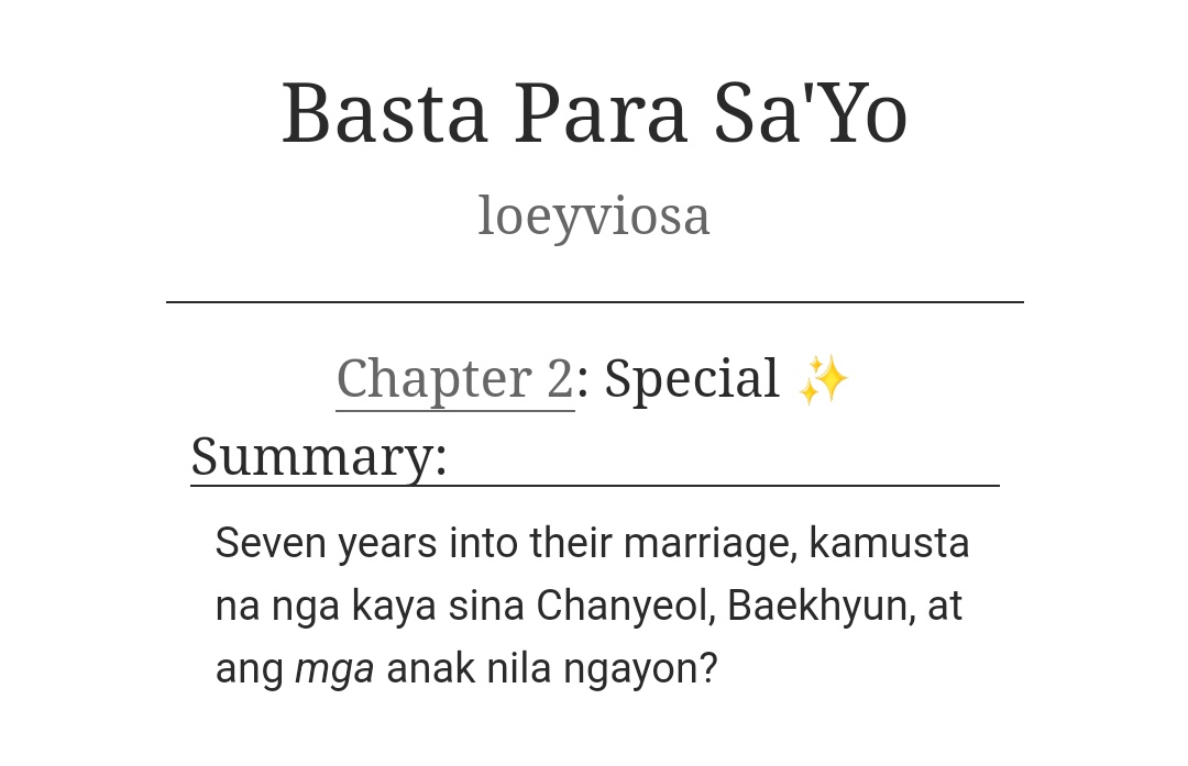 ravencloey's tweet photo. Basta Para Sa’yo: A special chapter ✨

 — chanyeol/baekhyun
— fil, 5206 words
— commissioned

tags: romance, married life, fluff, implied mpreg

🔗: https://t.co/nPcvVhOQhg https://t.co/pY7tt8ijyk