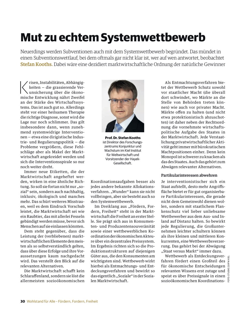 ThomasVierhaus's tweet photo. Die #Marktwirtschaft schafft kein Schlaraffenland, sondern sie löst die allermeisten sozioökonomischen Koordinationsaufgaben besser als jedes andere bekannte Allokationsverfahren, schreibt Prof. Dr. Stefan #Kooths. Wunder vollbringt sie nicht, aber sie besteht auch so den #Systemwettbewerb.