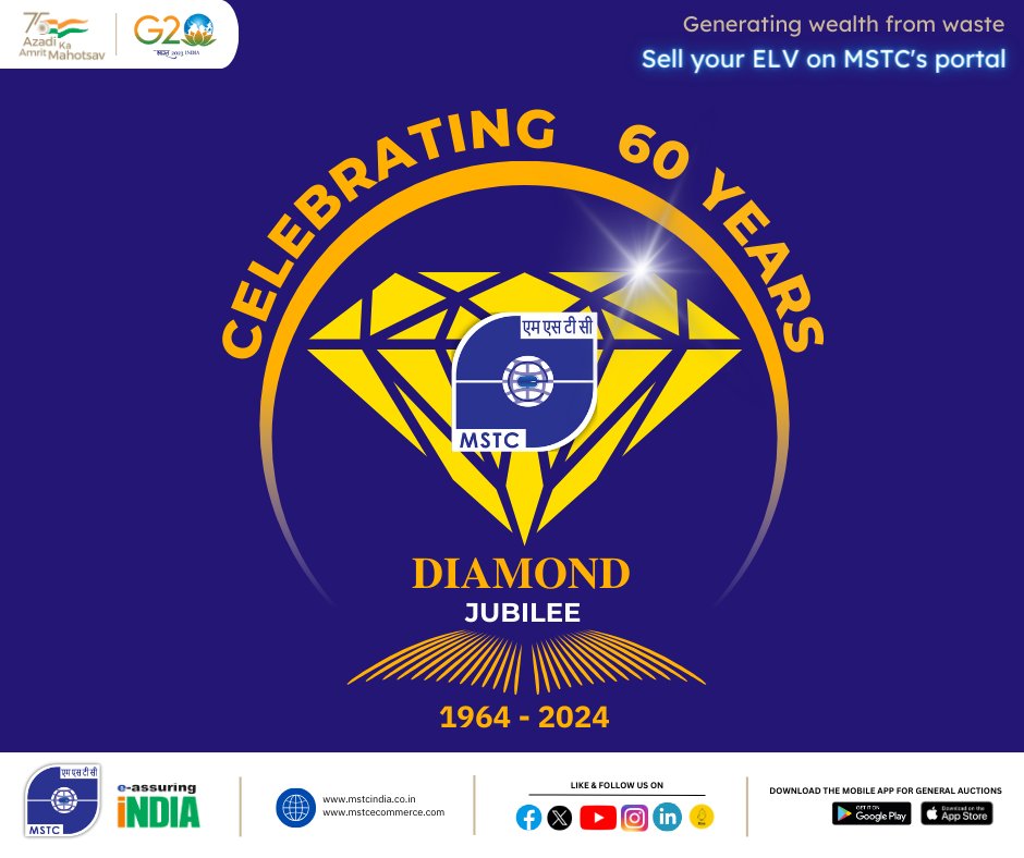 mstcindia's tweet image. MSTC&apos;s Logo on Diamond Jubilee Celebration. Launched on 9th September 2023 at the 60th Foundation Day Ceremony.
#DiamondJubilee #celebrating60years #FoundationDay