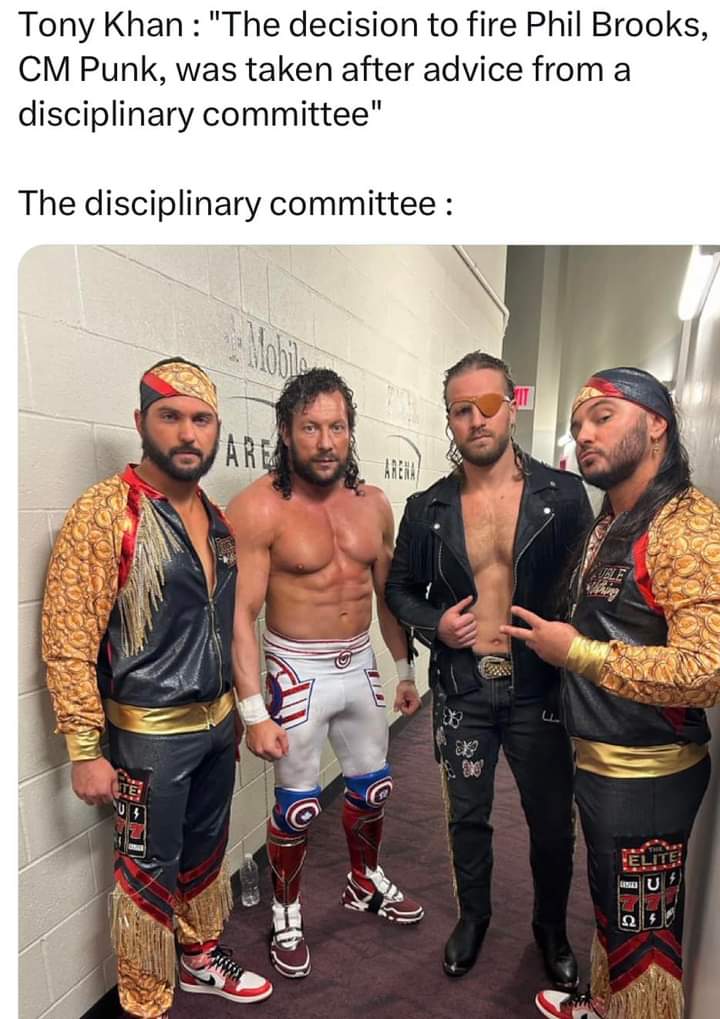 TheKliq4Lyf3's tweet image. @TonyKhan Fuck all ya back stage politics
Youngbucks are rip off Hardy Boyz with those other two clowns. 

@CMPunk  should never be fired.

Cm Punk is the best wrestler in the ring, on the microphone, even as a damn commentator.  After 
The Kliq

#bringbackcmpunk