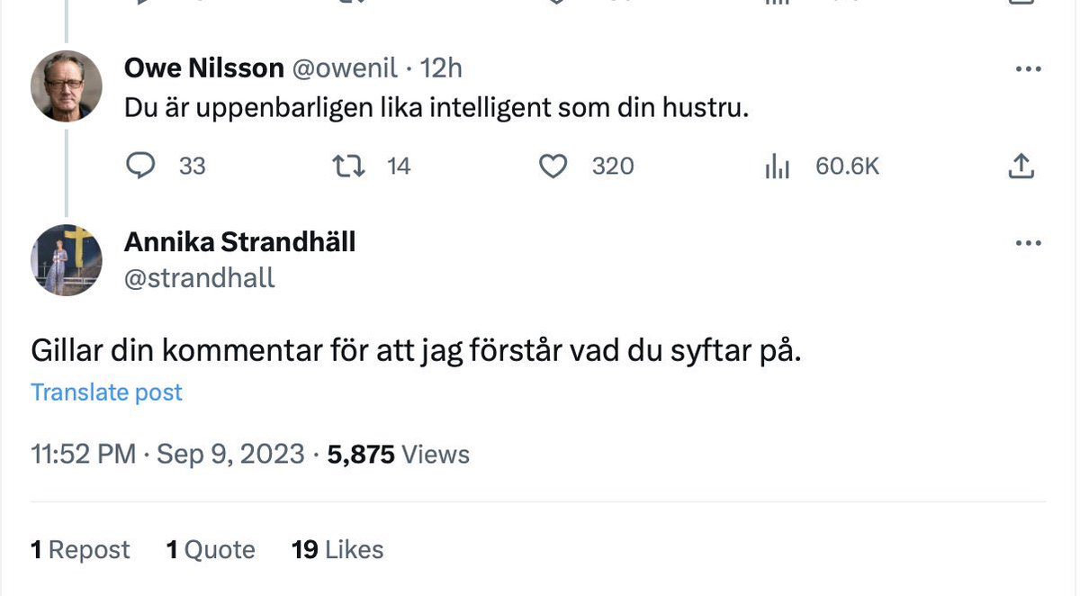 hanifbali's tweet photo. Annika Strandhäll är så smart att hon blev tvungen att offentligt proklamera att hon förstod en förolämpning. https://t.co/FmHtRTyfyH